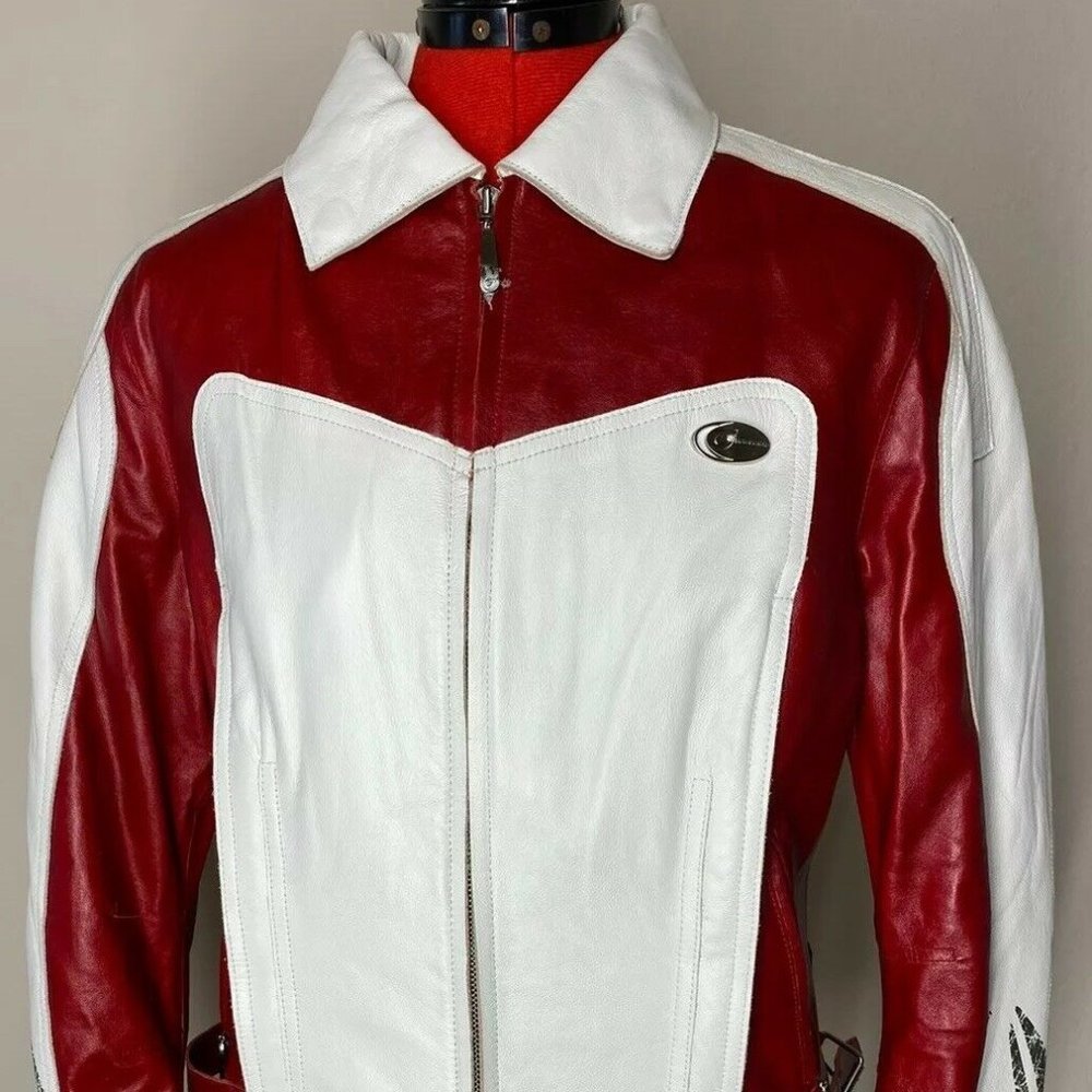 Hein Gericke Red N Cream Leather Size 10 US